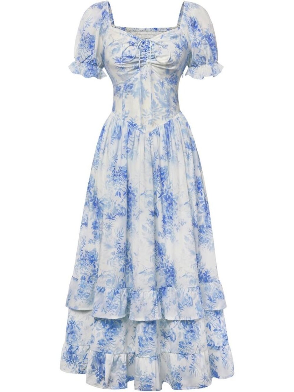 Floral Maxi Dress with Puff Sleeves | Tea Party Corset Style for Women